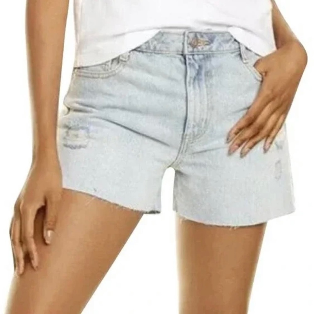Avec Les Filles Women's High Rise Shorts Destructed Sun Washed Blue Size 26